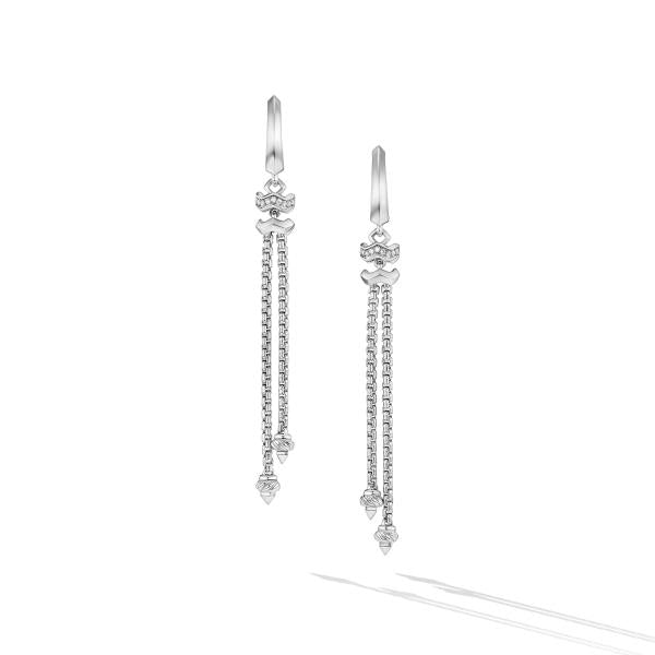 Zig Zag Stax Chain Drop Earrings in Sterling Silver with Diamonds, 66mm