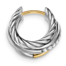 Load image into Gallery viewer, Crossover Three Row Huggie Hoop Earrings in Sterling Silver with 18K Yellow Gold, 13mm
