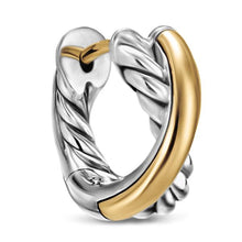 Load image into Gallery viewer, Crossover Huggie Hoop Earrings in Sterling Silver with 18K Yellow Gold, 12.4mm

