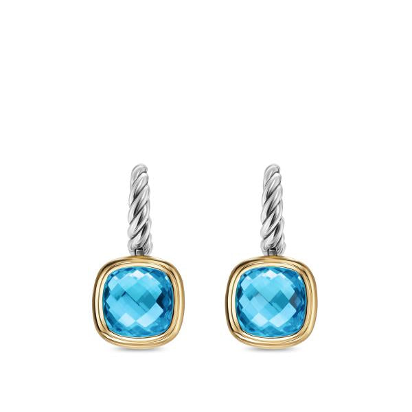 Albion Drop Earrings in Sterling Silver with 18K Yellow Gold and Blue Topaz, 10mm