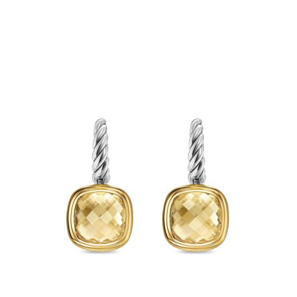 Albion Drop Earrings in Sterling Silver with 18K Yellow Gold and Champagne Citrine, 10mm