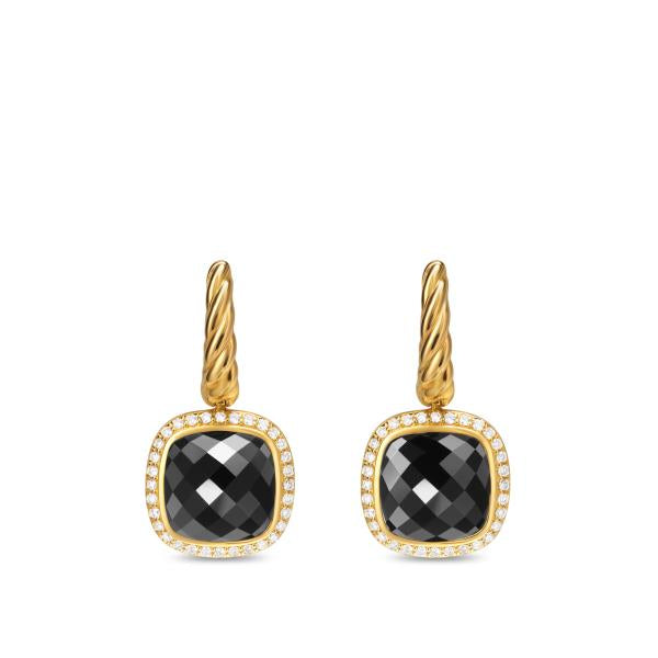 Albion Drop Earrings in 18K Yellow Gold with Black Onyx and Diamonds, 10mm