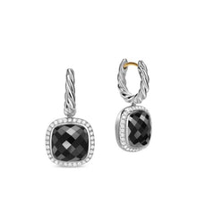 Load image into Gallery viewer, Albion Drop Earrings in Sterling Silver with Black Onyx and Diamonds, 10mm
