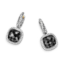 Load image into Gallery viewer, Albion Drop Earrings in Sterling Silver with Black Onyx and Diamonds, 10mm
