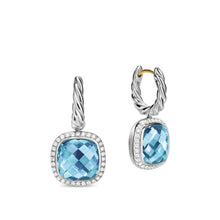 Load image into Gallery viewer, Albion Drop Earrings in Sterling Silver with Blue Topaz and Diamonds, 10mm
