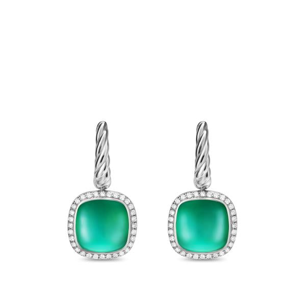 Albion Drop Earrings in Sterling Silver with Lagoon Orchid and Diamonds, 10mm