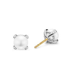 Load image into Gallery viewer, Pearl Classics Stud Earrings in Sterling Silver and Diamonds, 6.6mm

