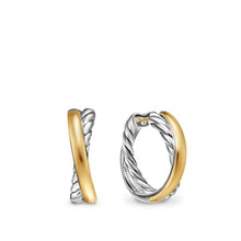 Load image into Gallery viewer, Crossover Hoop Earrings in Sterling Silver with 14K Yellow Gold, 22.4mm
