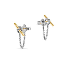 Load image into Gallery viewer, DY Mercer Petite Toggle Chain Stud Earrings in Sterling Silver with 18K Yellow Gold, 38.2mm

