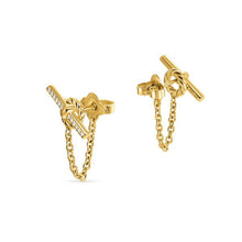 Load image into Gallery viewer, DY Mercer Petite Toggle Stud Earrings in 18K Yellow Gold with Diamonds, 38.2mm
