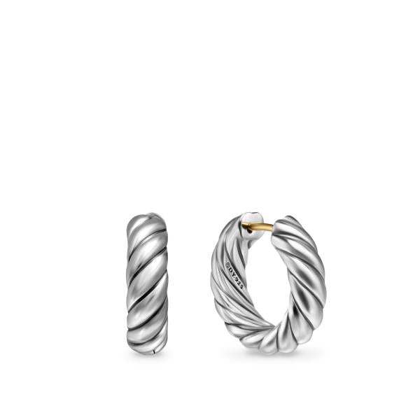 Sculpted Cable Hoop Earrings in Sterling Silver, 18.6mm