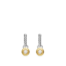 Load image into Gallery viewer, Petite Cable Huggie Drop Earrings in Sterling Silver with 14K Yellow gold and Center Diamond, 17.5mm
