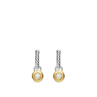 Petite Cable Huggie Drop Earrings in Sterling Silver with 14K Yellow gold and Center Diamond, 17.5mm