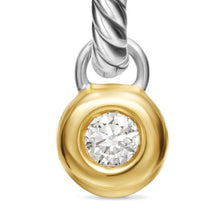 Load image into Gallery viewer, Petite Cable Huggie Drop Earrings in Sterling Silver with 14K Yellow gold and Center Diamond, 17.5mm
