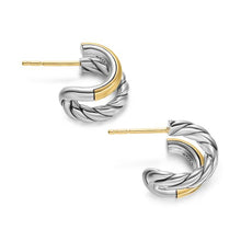 Load image into Gallery viewer, DY Mercer Double Hoop Huggie Earrings in Sterling Silver with 18K Yellow Gold, 13.5mm
