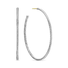 Load image into Gallery viewer, Pave Hoop Earrings in Sterling Silver with Diamonds, 63.5mm
