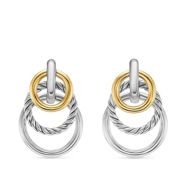 DY Mercer Triple Ring Drop Earrings in Sterling Silver with 18K Yellow Gold, 35.6mm