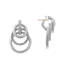 Load image into Gallery viewer, DY Mercer Triple Ring Drop Earrings in Sterling Silver with Diamonds, 35.6mm
