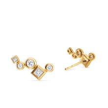 Load image into Gallery viewer, Petite Modern Renaissance Climber Earrings in 18K Yellow Gold with Diamonds, 15mm
