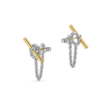 Load image into Gallery viewer, DY Mercer Bold Toggle Chain Stud Earrings in Sterling Silver with 18K Yellow Gold, 50.4mm
