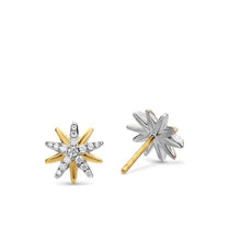 Load image into Gallery viewer, Starburst Stud Earrings in Sterling Silver with 18K Yellow Gold with Diamonds, 10.6mm
