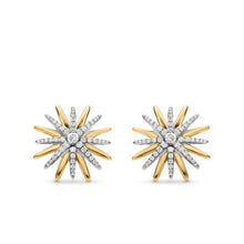 Load image into Gallery viewer, Starburst Stud Earrings in Sterling Silver with 18K Yellow Gold with Diamonds, 19mm
