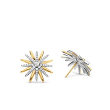 Load image into Gallery viewer, Starburst Stud Earrings in Sterling Silver with 18K Yellow Gold with Diamonds, 19mm
