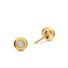Load image into Gallery viewer, Bezel Set Stud Earrings in 18K Yellow Gold with Diamonds, 6.4mm
