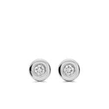 Load image into Gallery viewer, Bezel Set Stud Earrings in Sterling Silver with Diamonds, 6.4mm
