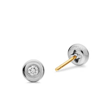 Load image into Gallery viewer, Bezel Set Stud Earrings in Sterling Silver with Diamonds, 6.4mm
