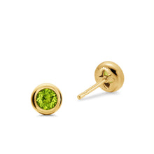 Load image into Gallery viewer, Bezel Set Stud Earrings in 18K Yellow Gold with Peridot, 6.6mm
