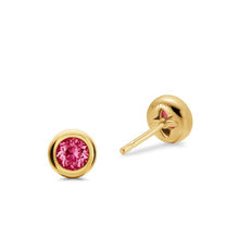 Load image into Gallery viewer, Bezel Set Stud Earrings in 18K Yellow Gold with Pink Tourmalines, 6.6mm
