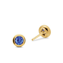 Load image into Gallery viewer, Bezel Set Stud Earrings in 18K Yellow Gold with Tanzanite, 6.6mm

