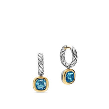 Load image into Gallery viewer, DY Mercer  Color Drop Earrings in Sterling Silver with 14K Yellow Gold and Hampton Blue Topaz, 6mm
