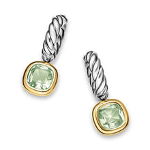 Load image into Gallery viewer, DY Mercer  Color Drop Earrings in Sterling Silver with 14K Yellow Gold and Prasiolite, 6mm
