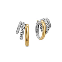 Load image into Gallery viewer, DY Mercer  Multi Row Earrings in Sterling Silver with 14K Yellow Gold and Diamonds, 18mm
