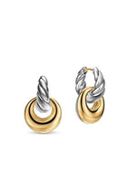 Sculpted Cable Drop Earrings in Sterling Silver with 14K Yellow Gold, 23mm