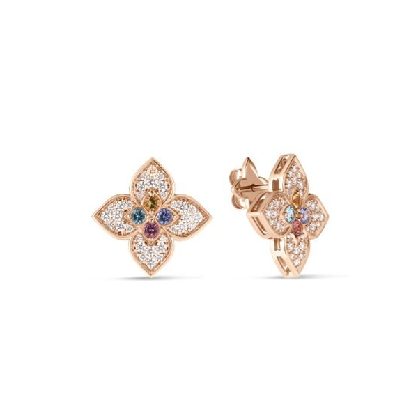 Roberto Coin Small Pave Mixed Stone Venetian Princess Carnevale Flower Earrings