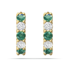 Load image into Gallery viewer, Martin Flyer Alternating Diamond &amp; Emerald Hoop Earrings
