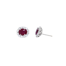 Load image into Gallery viewer, 18K White Gold Ruby Stone Diamond Halo Earrings
