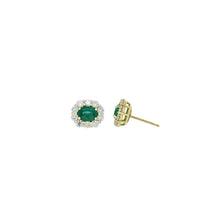 Load image into Gallery viewer, Royal Collection 18K Yellow Gold Emerald Stone Diamond Halo Stud Earrings
