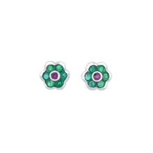 Load image into Gallery viewer, Royal Estate Emerald and Ruby Flower Stud Earrings
