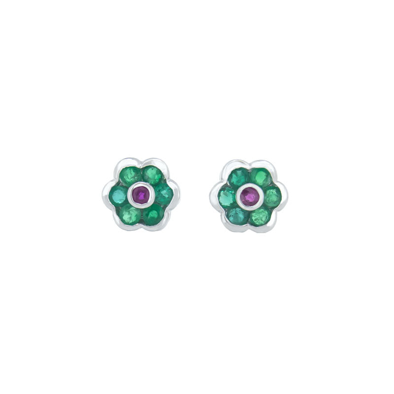 Royal Estate Emerald and Ruby Flower Stud Earrings