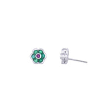 Load image into Gallery viewer, Royal Estate Emerald and Ruby Flower Stud Earrings
