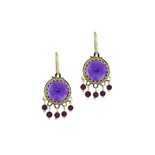 Load image into Gallery viewer, Royal Estate 14K Yellow Gold Amethyst Cabochon, Drops Earring
