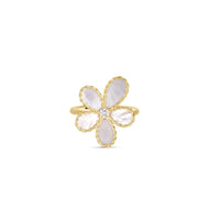 ROBERTO COIN 18K YELLOW GOLD DIAMOND & MOTHER OF PEARL FLOWER RING