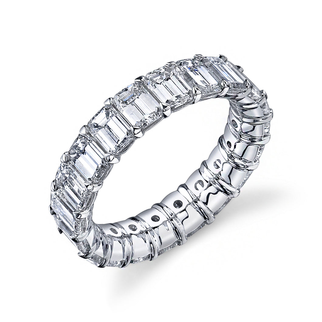Royal Collection Platinum Eternity Band Emerald Cut Diamond Ring