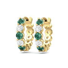 Load image into Gallery viewer, Martin Flyer Alternating Diamond &amp; Emerald Hoop Earrings
