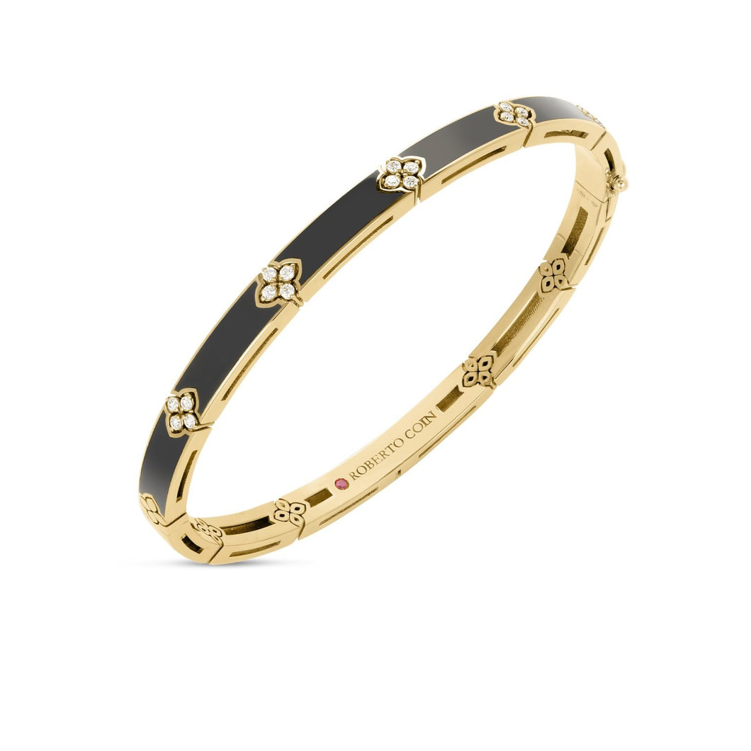 Roberto Coin Diamond and Black Enamel Bangle in 18K Yellow Gold