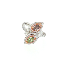 Load image into Gallery viewer, Royal Collection 18K White Gold 1.77 CTW Pink &amp; Green Diamond Halo Ring
